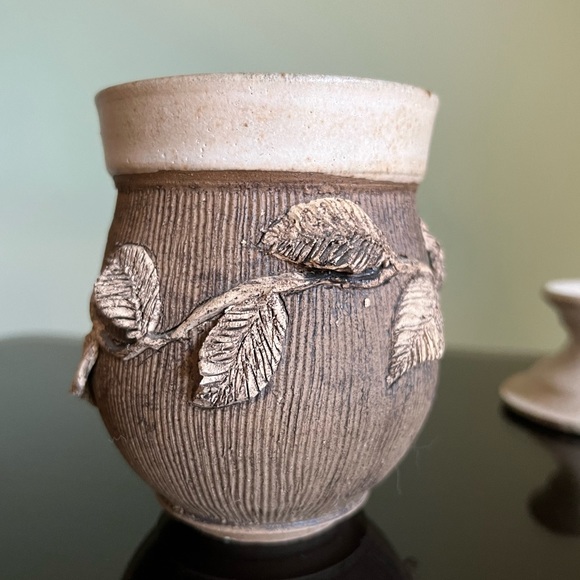 Ceramic Herb Jar, Handmade Lidded Pottery Jar, Rustic Sgraffito Leaves - Picture 13 of 14
